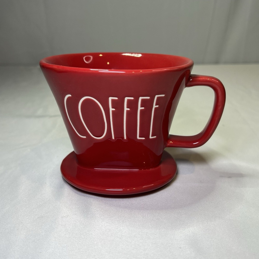 RAE DUNN‎ COFFEE Ceramic Pour Over Drip Cone Coffee Cream Red Artisian Kitchen